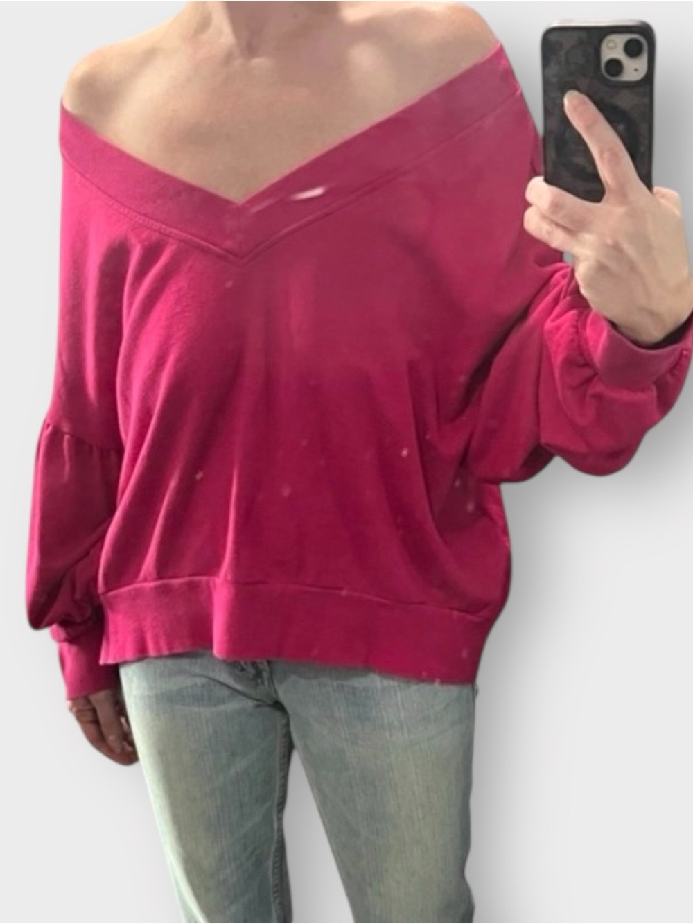 Wild Fable Hot Pink Cropped Sweatshirt Size 2X Plus Size Off the Shoulder crop
